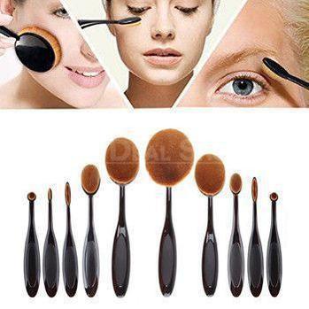 Rynx | 10 Pcs Professional Oval Makeup Brush Set - Designed for Your Curved Face