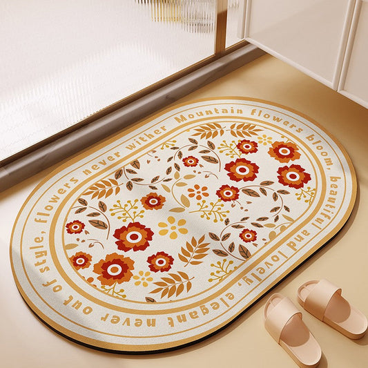 Rynx | White Base Red Floral Soft Diatomite Bath Mat