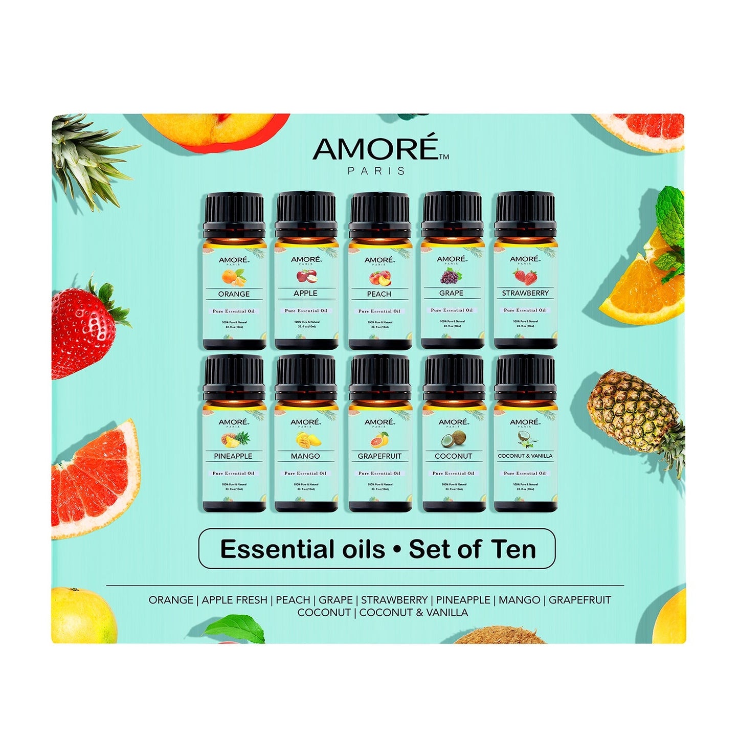 Rynx | 10-Pack: Fruity Scent Premium Aromatherapy Diffuser Oils Set For Candle & Soap Making