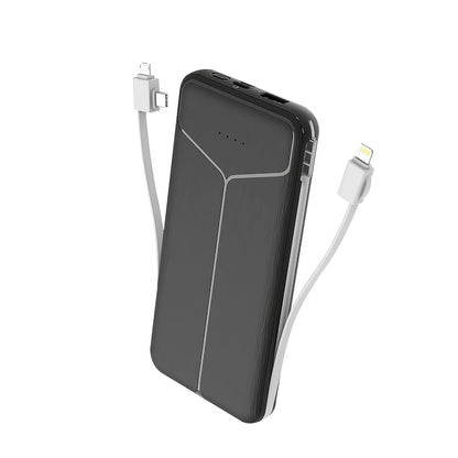 Rynx | 10000mAh Power Bank Portable Charger with US Plug 2 Built-in Cables External Battery Pack