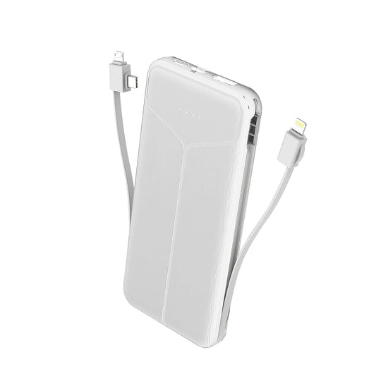 Rynx | 10000mAh Power Bank Portable Charger with US Plug 2 Built-in Cables External Battery Pack