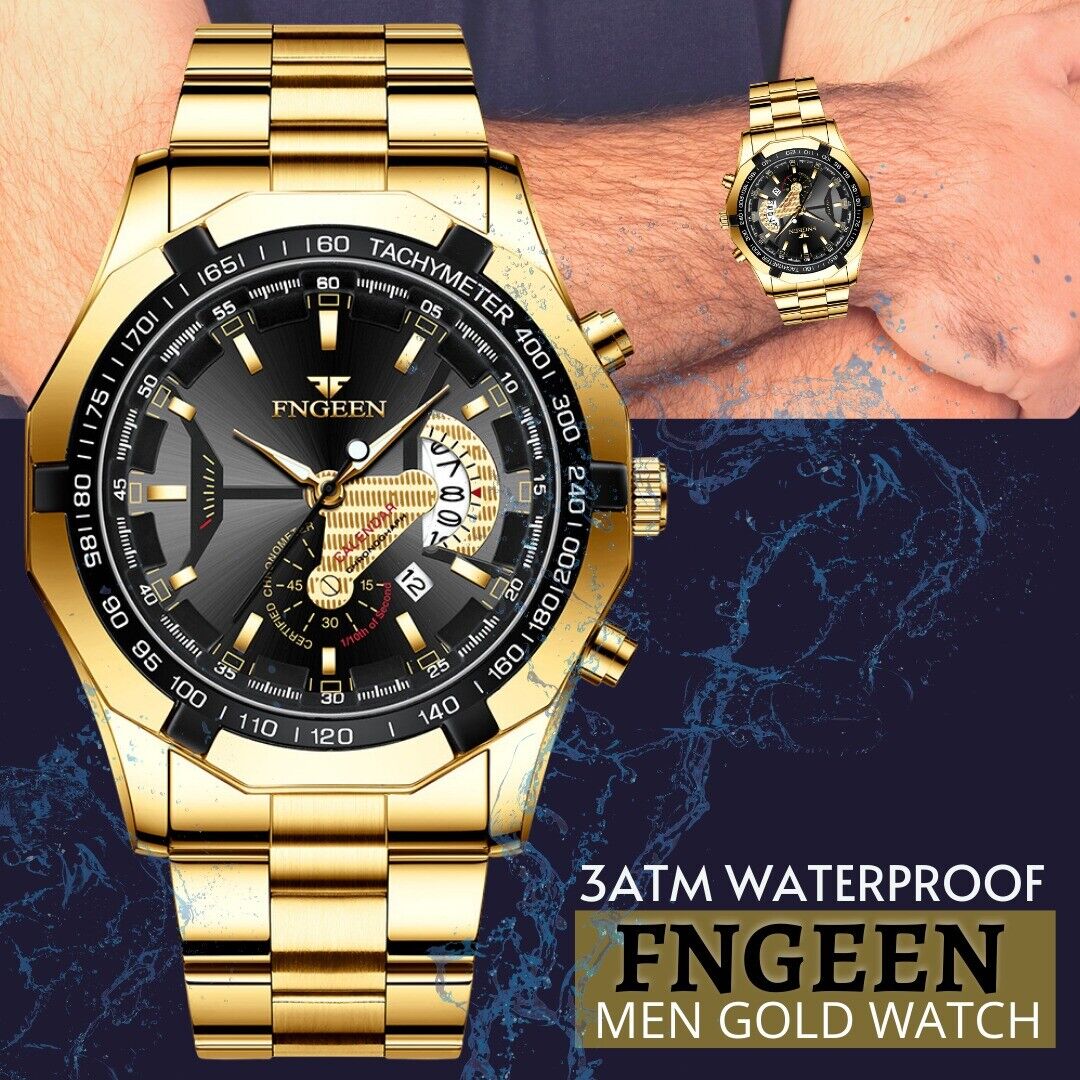 Rynx | Waterproof Gold Men's Watch Classic Stainless Steel Quartz Wristwatch For MEN