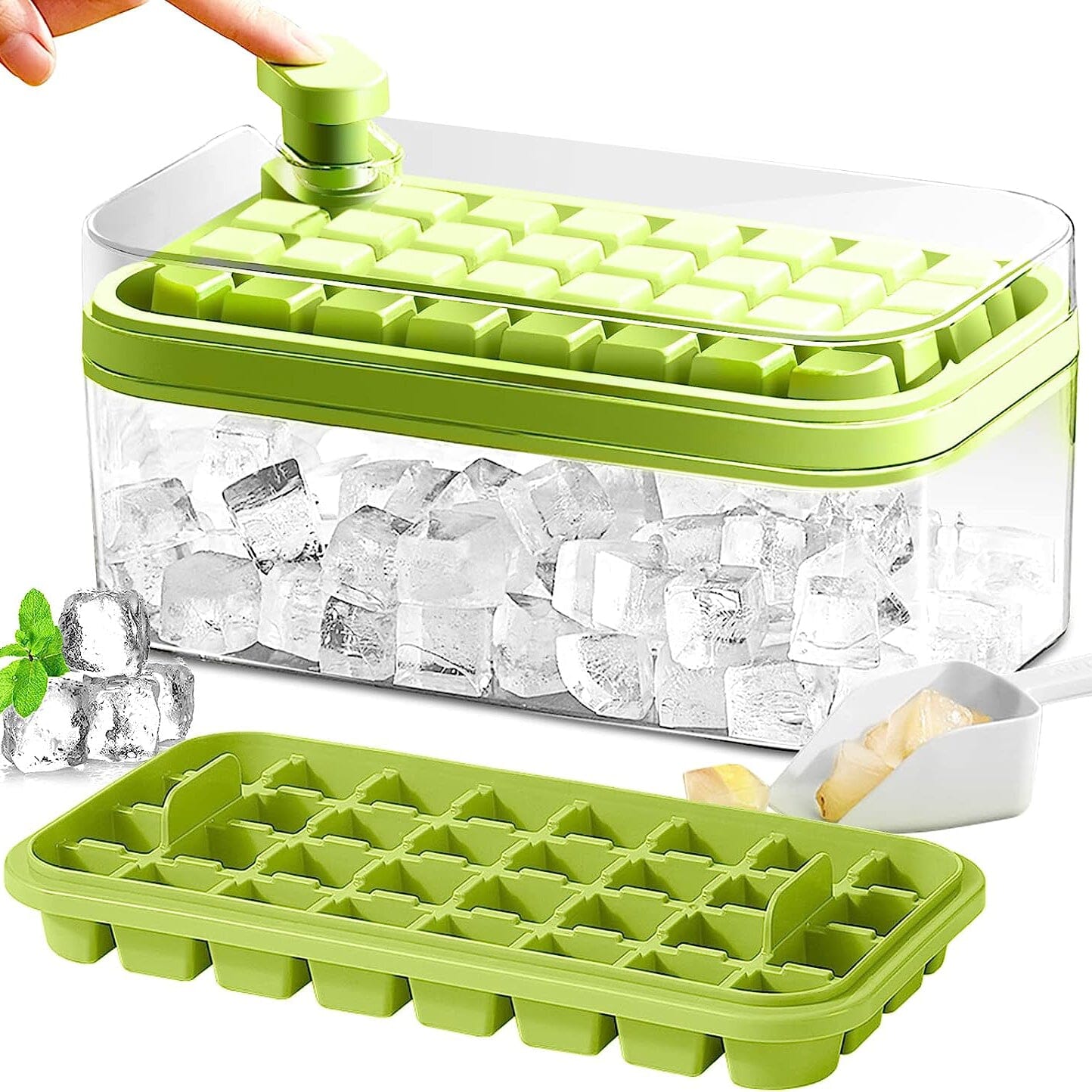 Rynx | 101oz. Ice Cube Tray Set - 64 pcs Silicone Ice Cube Tray with Lid & Box