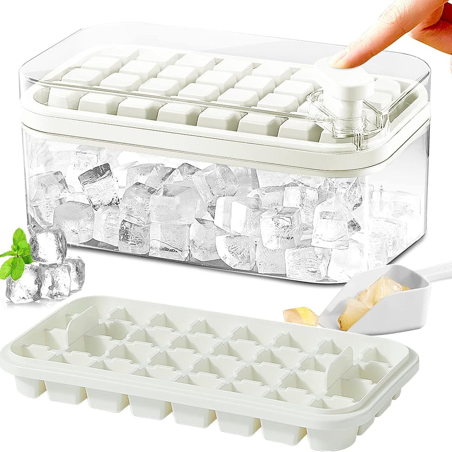 Rynx | 101oz. Ice Cube Tray Set - 64 pcs Silicone Ice Cube Tray with Lid & Box