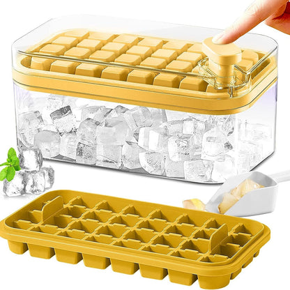 Rynx | 101oz. Ice Cube Tray Set - 64 pcs Silicone Ice Cube Tray with Lid & Box