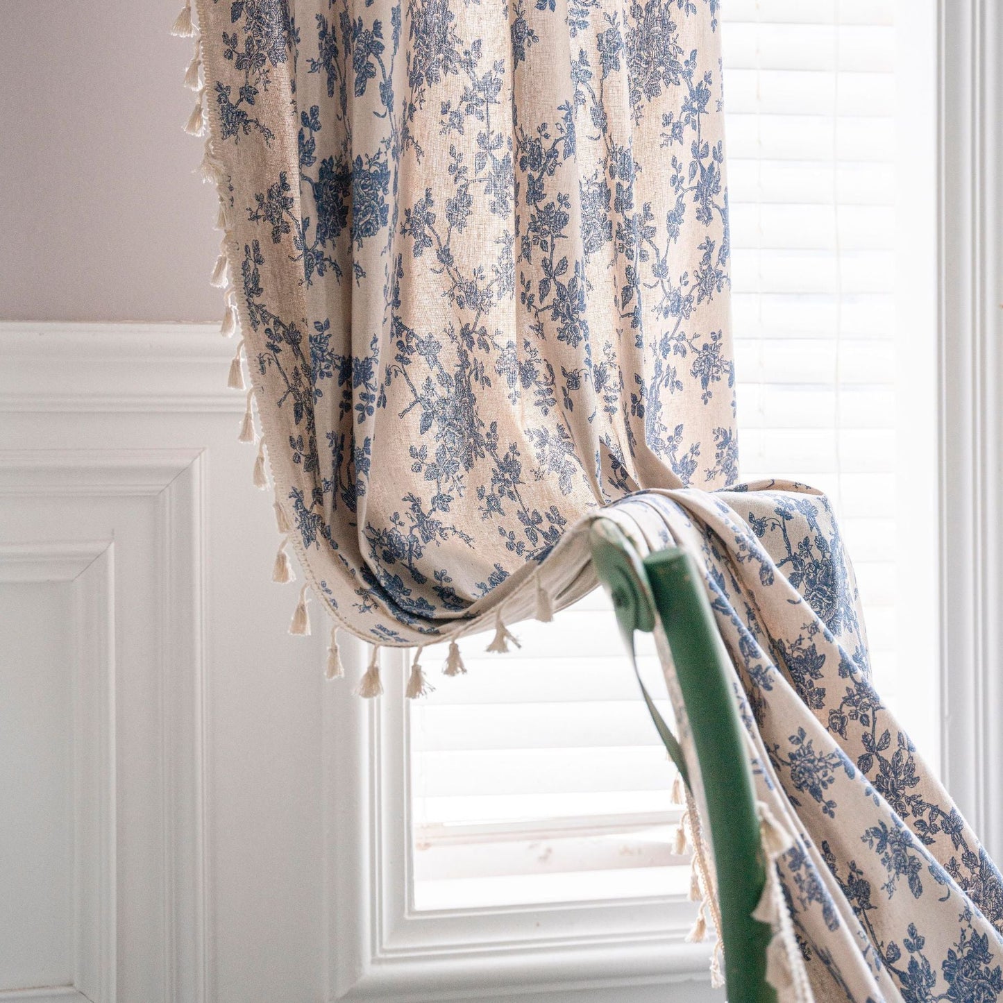 Rynx | Cotton and linen printed kitchen curtain beige tassel small window semi-shadow bay window decoration