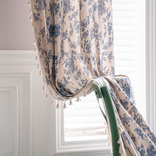 Rynx | Cotton And Linen Printing Kitchen Curtain Beige Tassel Small Window Half Shade Bay Window Decoration
