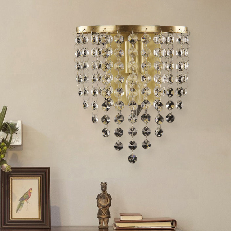 Rynx | Minimalist Tapered Wall Lamp 1 Light Crystal Chain Wall-Mounted Lighting in Brass