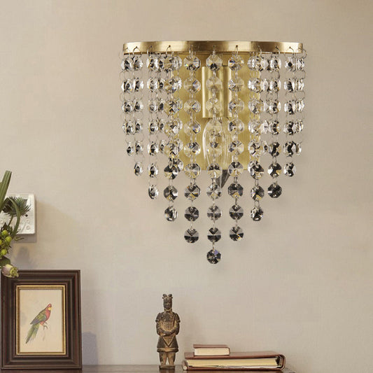 Rynx | Minimalist Tapered Wall Lamp 1 Light Crystal Chain Wall-Mounted Lighting in Brass