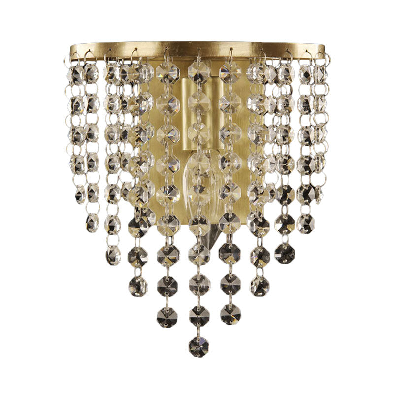 Rynx | Minimalist Tapered Wall Lamp 1 Light Crystal Chain Wall-Mounted Lighting in Brass