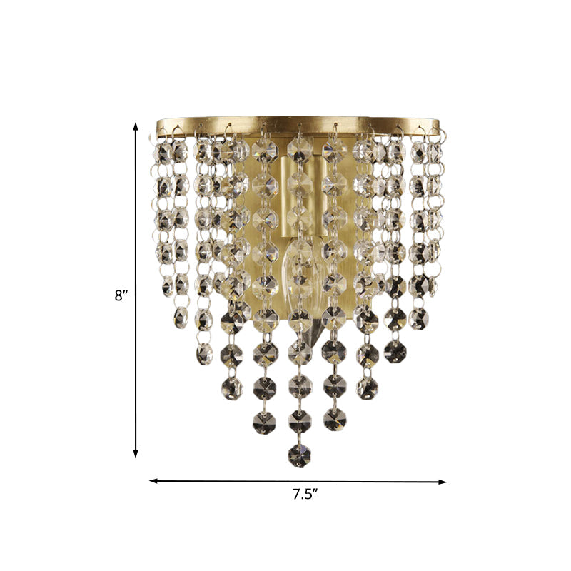 Rynx | Minimalist Tapered Wall Lamp 1 Light Crystal Chain Wall-Mounted Lighting in Brass