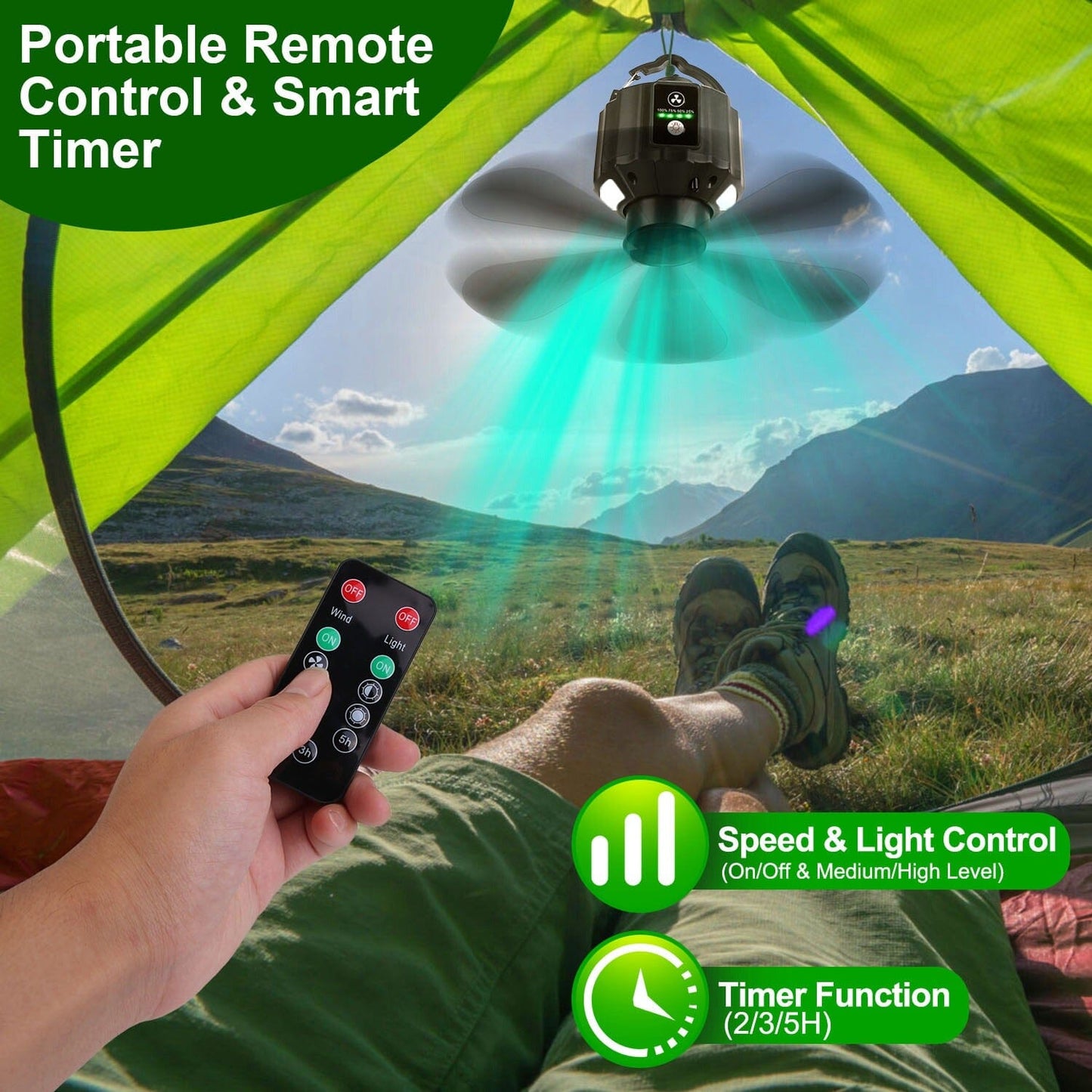 Rynx | 10400mAh USB Battery Powered Hanging Tent Lantern Fan Power Bank
