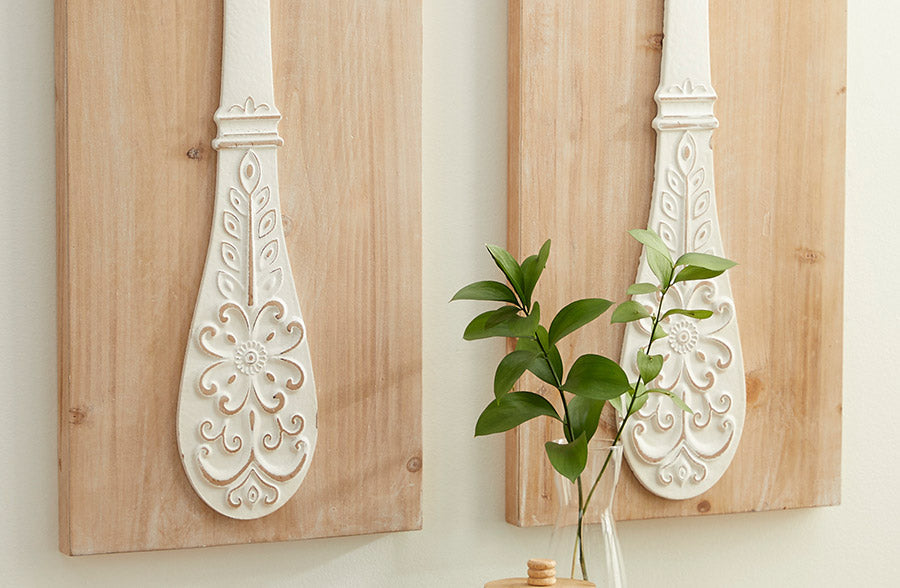 Rynx | Embossed Wood Fork and Spoon Wall Decor, Set of 2