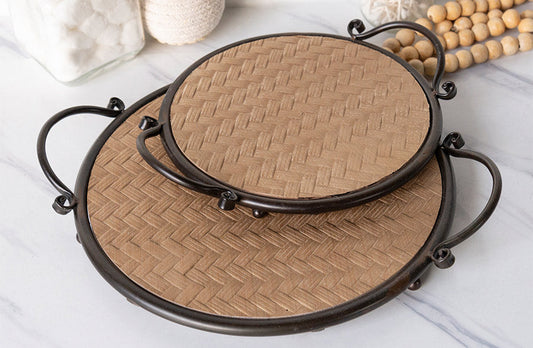Rynx | Round wooden and metal trays, set of 2
