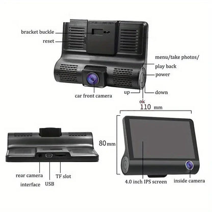 Rynx | 1080P 3-camera recorder Dash Cam with night vision