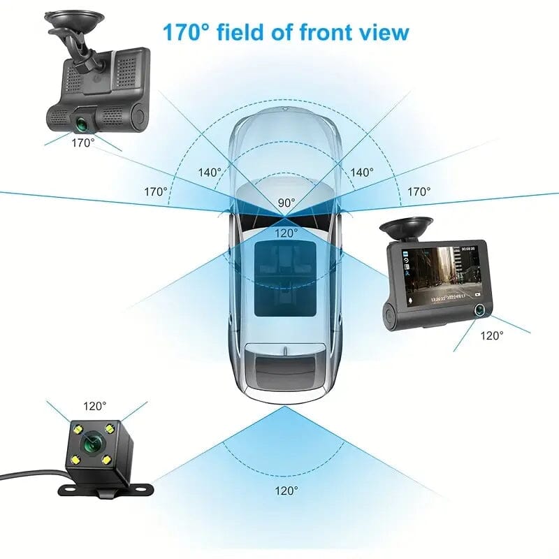 Rynx | 1080P 3-camera recorder Dash Cam with night vision