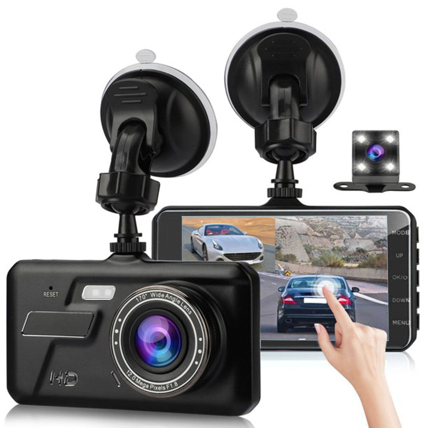 Rynx | 1080P 4-inch touchscreen dual dash cam