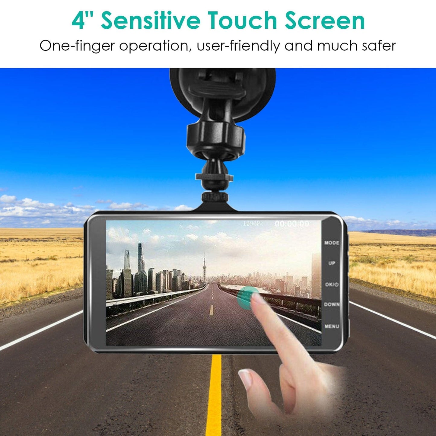 Rynx | 1080P 4-inch touchscreen dual dash cam