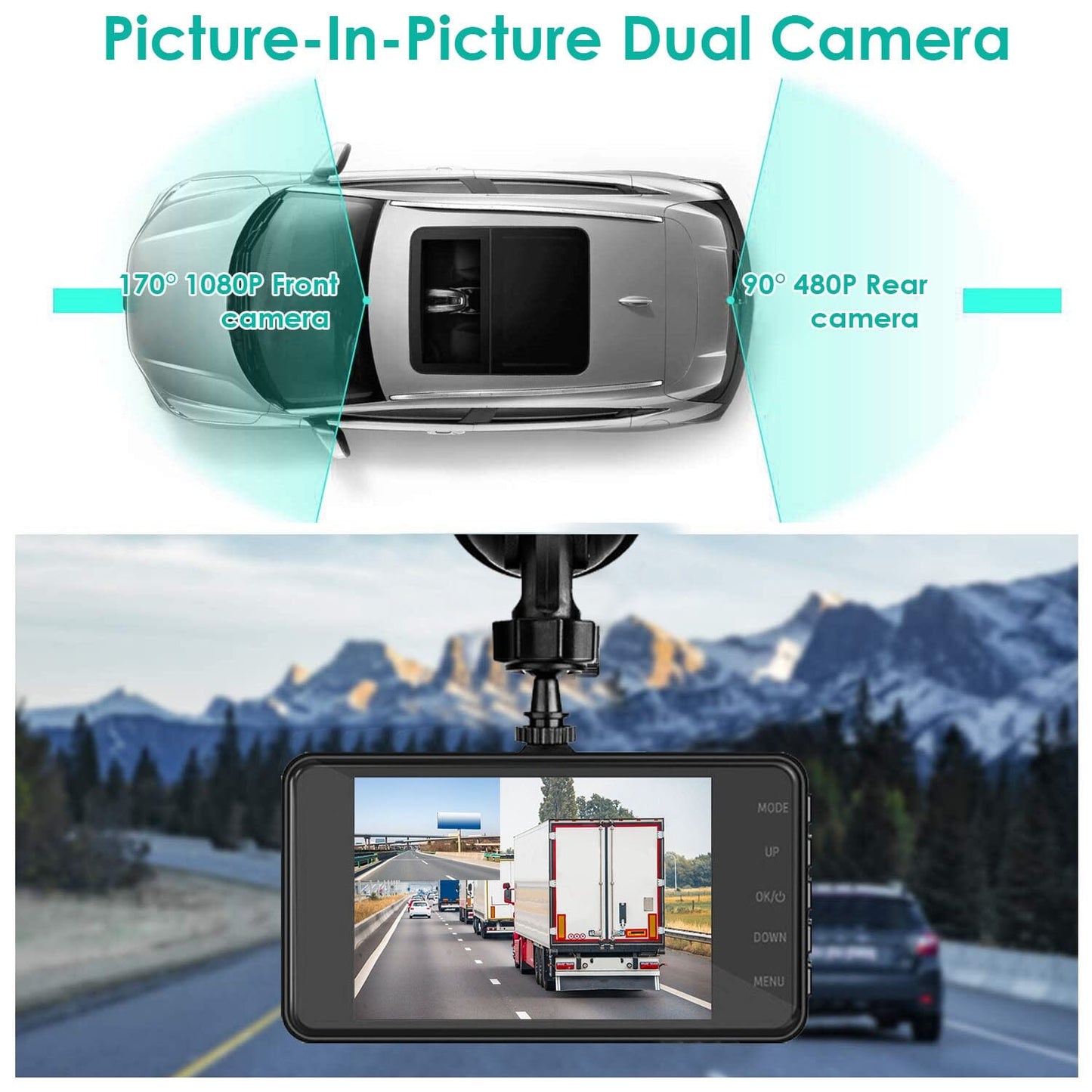 Rynx | 1080P 4-inch touchscreen dual dash cam