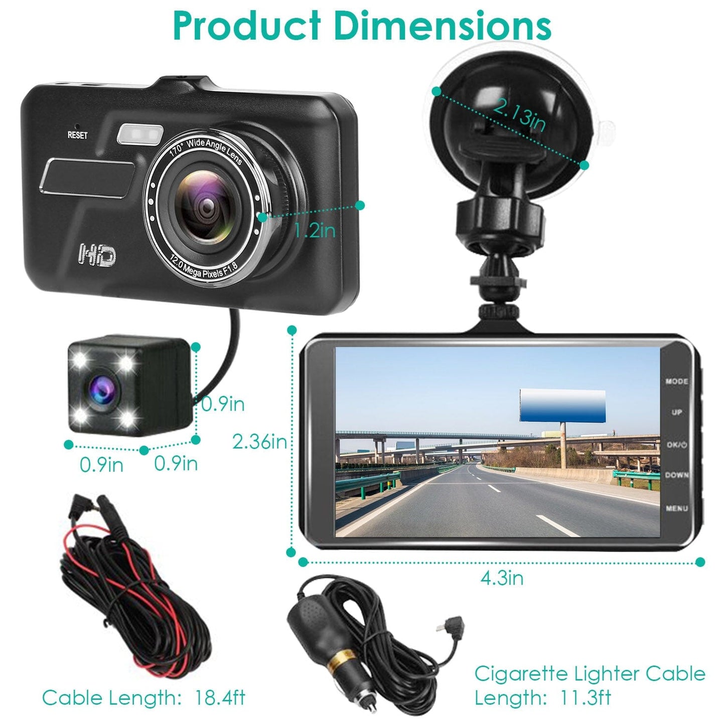 Rynx | 1080P 4-inch touchscreen dual dash cam