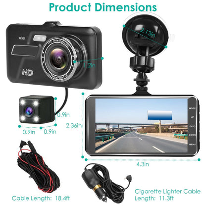 Rynx | 1080P 4-inch touchscreen dual dash cam