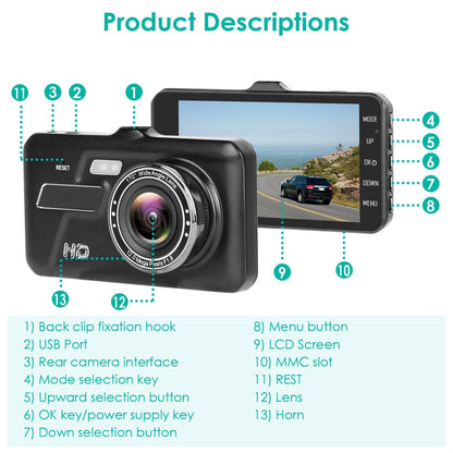 Rynx | 1080P 4-inch touchscreen dual dash cam