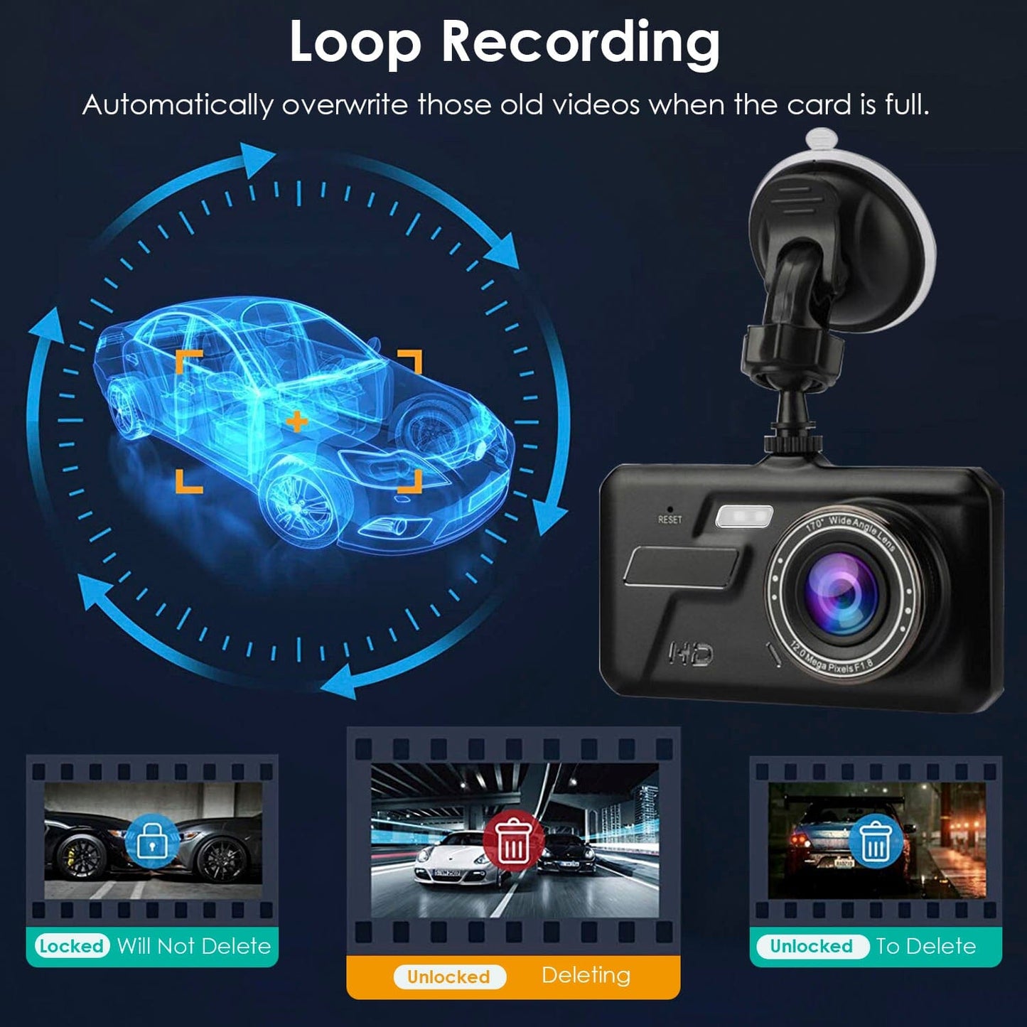 Rynx | 1080P 4-inch touchscreen dual dash cam