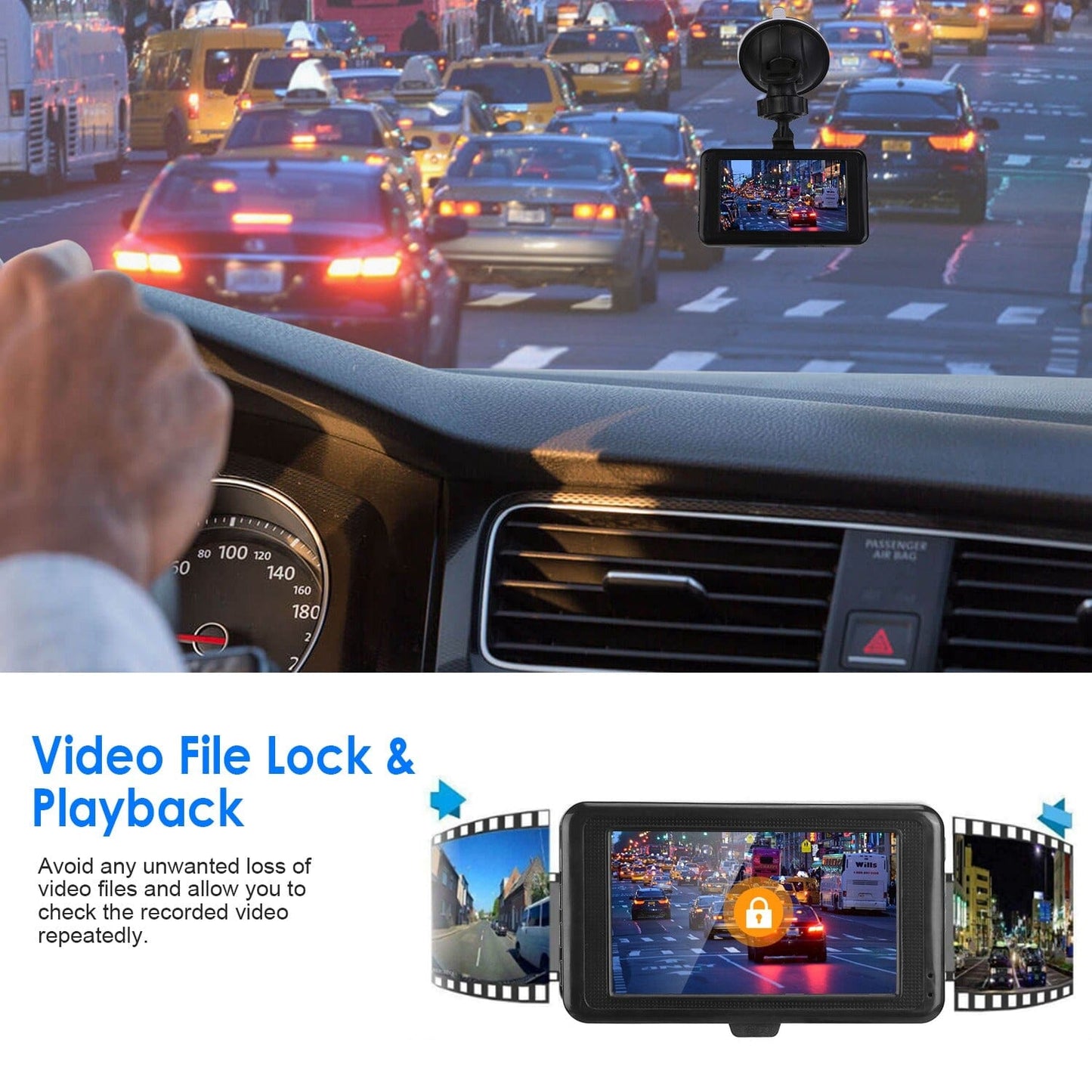 Rynx | 1080P Car DVR 3" Camera Dash Cam with 100° Angle Loop Recording Motion Detection