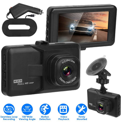 Rynx | 1080P Car DVR 3" Camera Dash Cam with 100° Angle Loop Recording Motion Detection