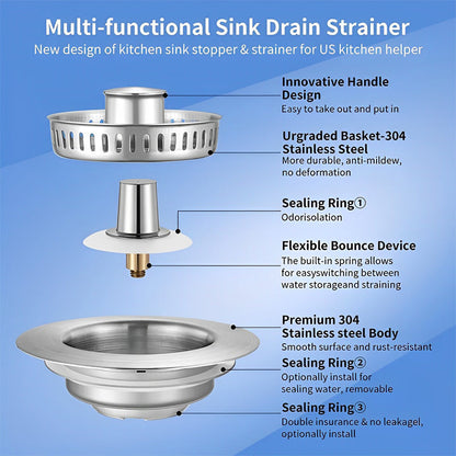 Rynx | Upgrade 3-in-1 Kitchen Sink Drain Strainer