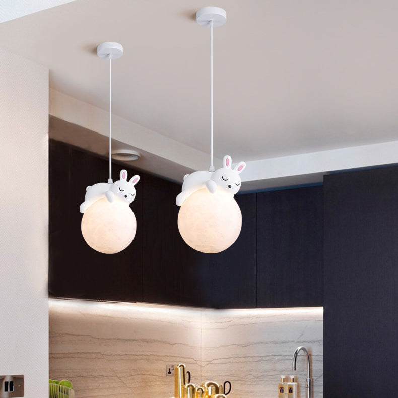 Rynx | Contemporary creative PE spherical umbrella resin animal rabbit bear design 1-light pendant lamp for the living room