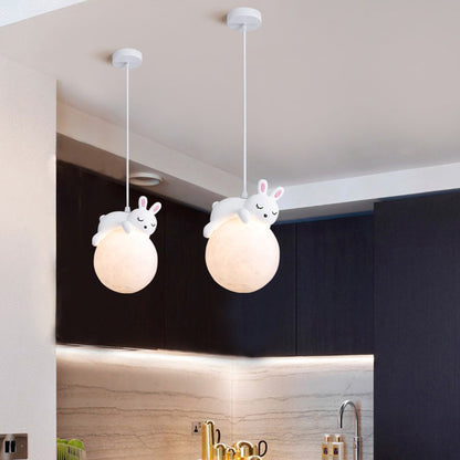 Rynx | Contemporary creative PE spherical umbrella resin animal rabbit bear design 1-light pendant lamp for the living room