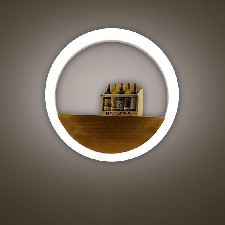 Rynx | Lumoshelf LED Wall Light | Solid Wood with Shelf | Round Wall Lamp | Warm & White Light