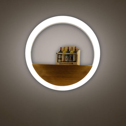 Rynx | Lumoshelf LED Wall Light | Solid Wood with Shelf | Round Wall Lamp | Warm & White Light