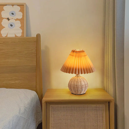 Rynx | RattaLume Nordic LED Table Lamp | Woven Rattan & Foldable Fabric Shade | Mood Light | Decor for the Bedroom