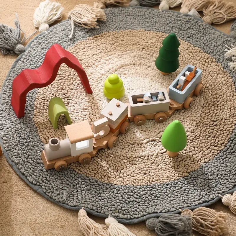 Rynx | Educational Wooden Train Set for Babies - Montessori-Inspired Learning Toy with Trolley and Number Blocks