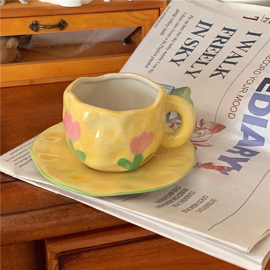Rynx Retro hand-painted cup and saucer set
