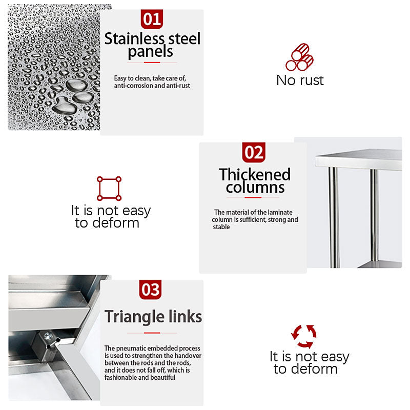 Rynx | Stainless Steel Preparation Counter, Double Kitchen Countertop, Catering Equipment, Round Foot Adjustment Worktop