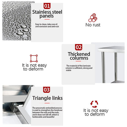 Rynx | Stainless Steel Preparation Counter, Double Kitchen Countertop, Catering Equipment, Round Foot Adjustment Worktop