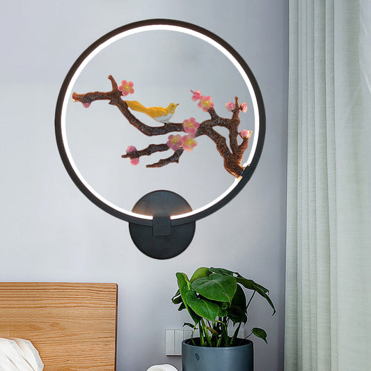 Rynx | Rounded Plum Blossoms Wall Decoration Light Eastern Style Metallic LED Black Wall Mount Lighting