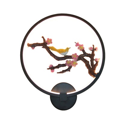 Rynx | Rounded Plum Blossoms Wall Decoration Light Eastern Style Metallic LED Black Wall Mount Lighting