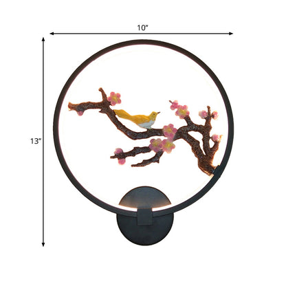 Rynx | Rounded Plum Blossoms Wall Decoration Light Eastern Style Metallic LED Black Wall Mount Lighting