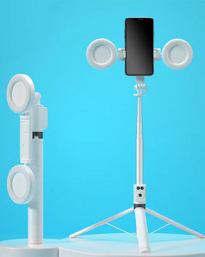 RYNX | 6 In 1 Bluetooth Selfie Stick White Double filling light