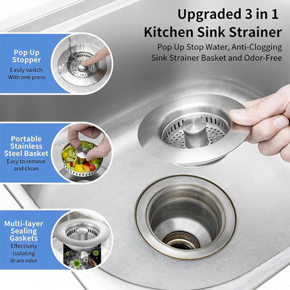 Rynx | Upgrade 3-in-1 Kitchen Sink Drain Strainer