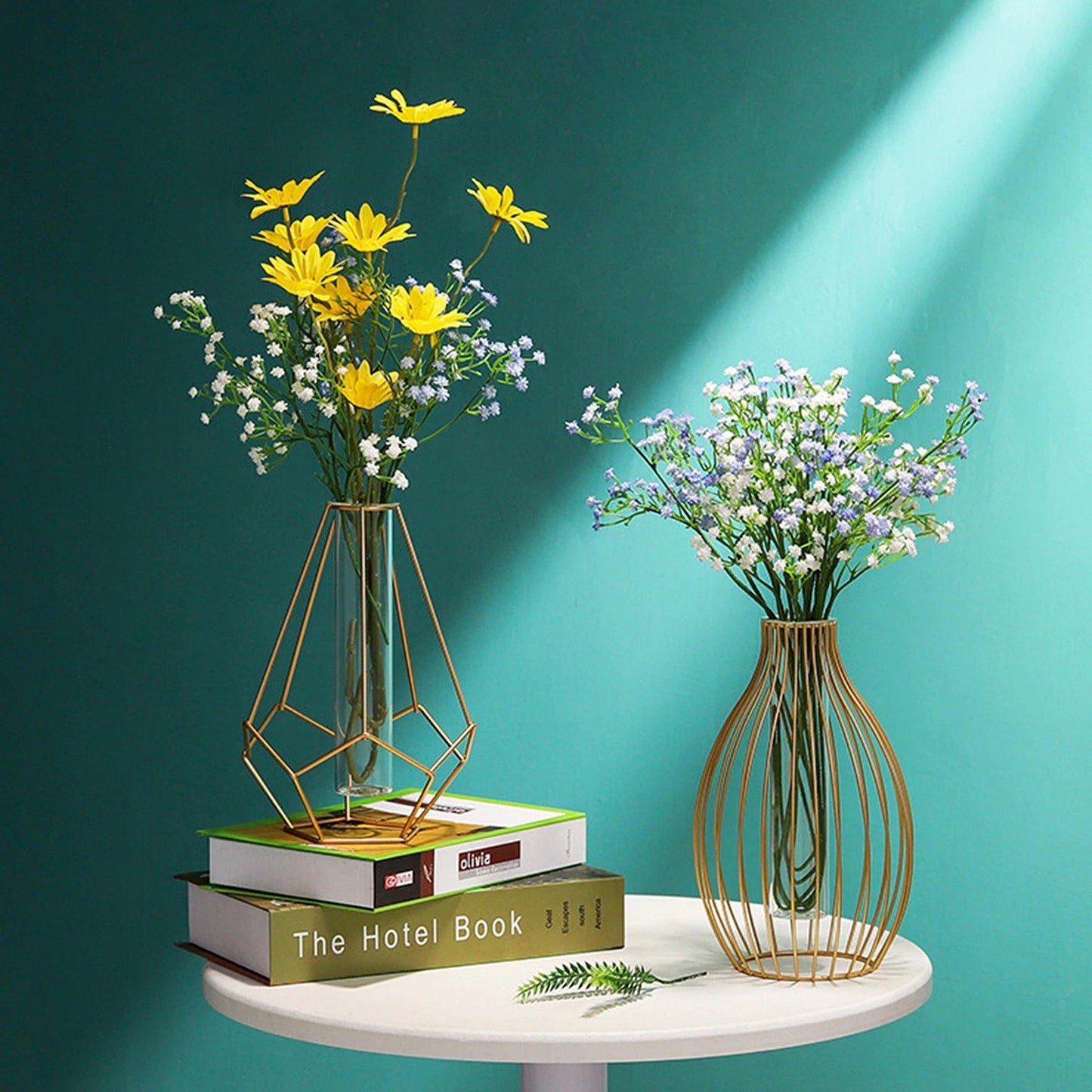 Rynx | FloraFrame Geometric Iron Vase with Glass Tube | Minimalist Design | Modern Decor for Home and Office