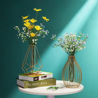 Rynx | FloraFrame Geometric Iron Vase with Glass Tube | Minimalist Design | Modern Decor for Home and Office