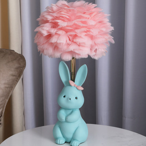 Rynx | Modern Art Deco Rabbit Feather Orb Metal Goose Feather Glass 1-Light Table Lamp For Bedroom