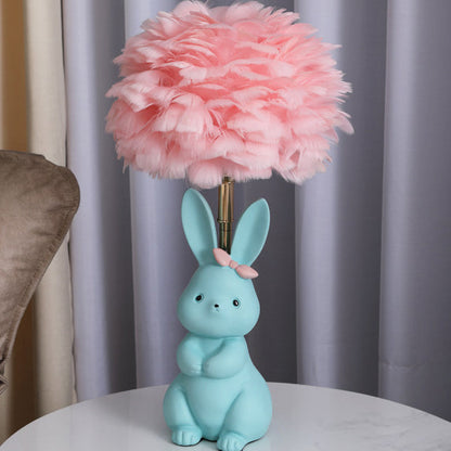 Rynx | Modern Art Deco Rabbit Feather Orb Metal Goose Feather Glass 1-Light Table Lamp For Bedroom