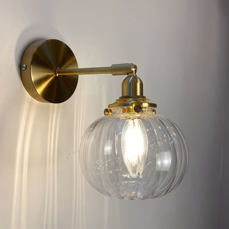 Rynx | Glasvora Japanese Wall Lamp | Round Globe made of Glass & Brass | Vintage Design | 1-Light