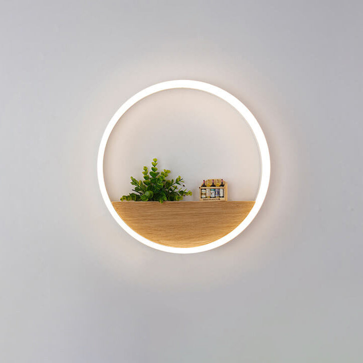 Rynx | Lumoshelf LED Wall Light | Solid Wood with Shelf | Round Wall Lamp | Warm & White Light